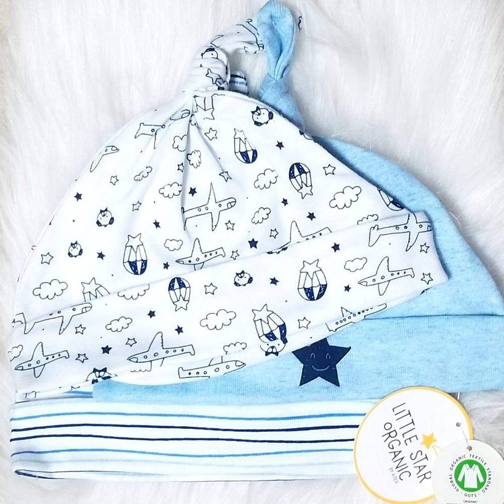 3pk 100% Organic Cotton Baby Hat